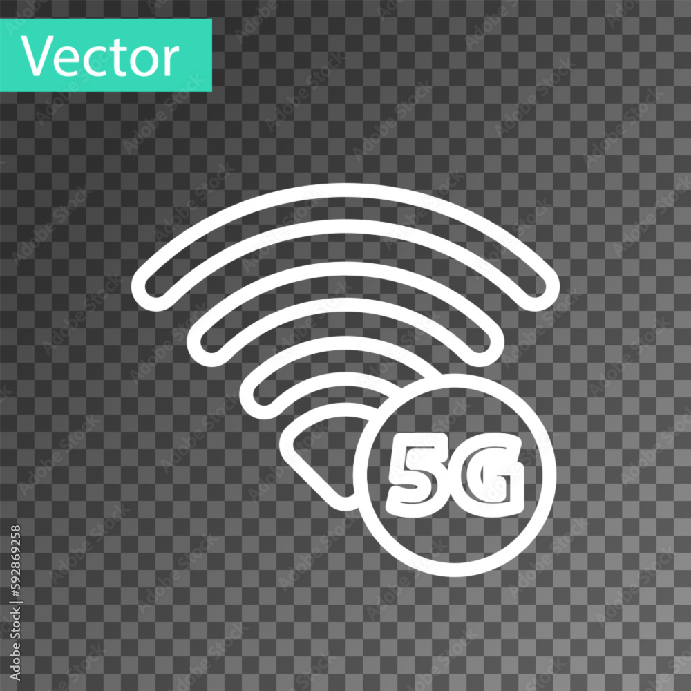 Poster white line 5g new wireless internet wifi connection icon isolated on transparent background. global 