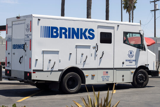 San Diego, CA, USA - May 14, 2022: A Brink's armored truck is seen on the streets in San Diego, California. The Brink's Company is an American private security and protection company.