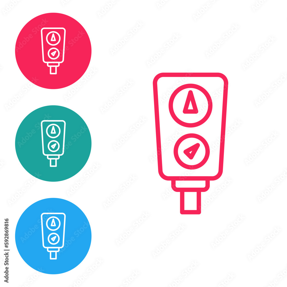 Poster red line gauge scale icon isolated on white background. satisfaction, temperature, manometer, risk, 
