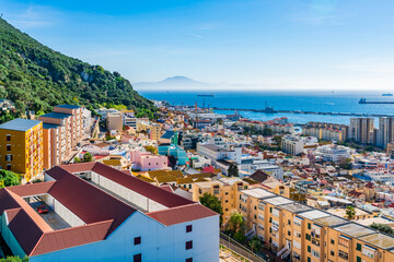 Fototapeta premium View of the Gibraltar town from the Upper Rock. UK