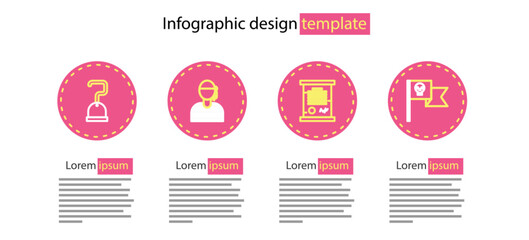 Set line Decree, parchment, scroll, Pirate flag with skull, Sailor captain and hook icon. Vector