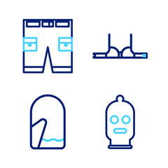 Set line Balaclava, Christmas mitten, Bra and Short or pants icon. Vector
