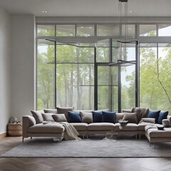 Obraz premium Cozy sofa in living room, generative ai