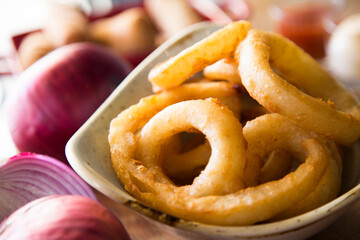 American style fried onion rings.