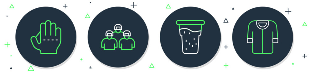 Set line Team of baseball players, Glass beer, Baseball glove and t-shirt icon. Vector