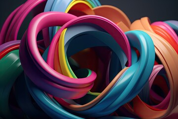 Twisted colorful intertwined shapes, background banner vivid colorful spiral 3D render - generative ai 