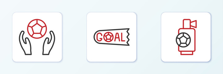 Set line Air horn, Soccer football ball and Goal soccer icon. Vector