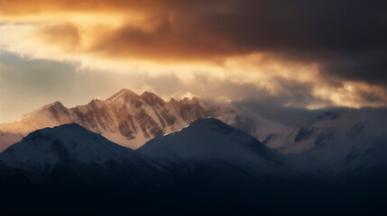 Naklejka na ściany i meble sunset over the cloudy mountains