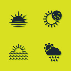 Set Sunset, Cloud with rain and sun, and Eclipse of the icon. Vector
