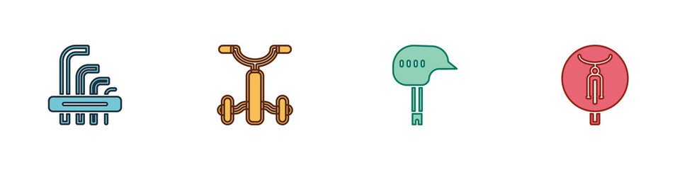Set Tool allen keys, Bicycle for kids, helmet and icon. Vector