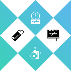 Set Lighter, No electronic cigarette, smoking time and icon. Vector