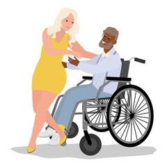 Young man in a wheelchair dancing with woman