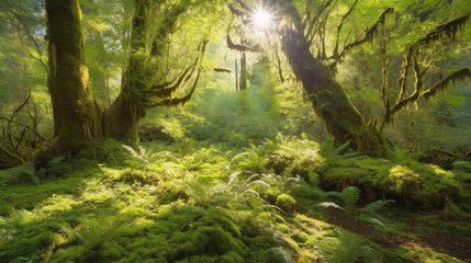 green forest in the morning