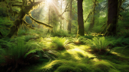 Obraz premium green forest in the morning