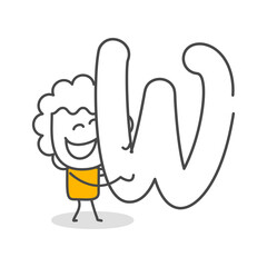 Stick figures. Alphabet. Isolated on white background. Hand drawn Doodle Line Art Cartoon Design character.