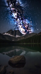 Majestic mountains under starlit sky mirrored in still water