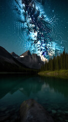 Majestic mountains under starlit sky mirrored in still water