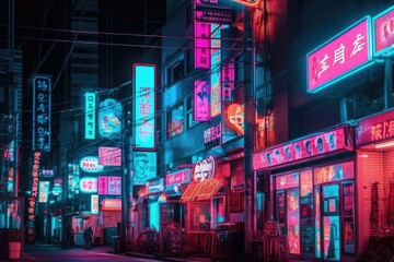 Cyberpunk futuristic Tokyo city at might with Japanese neon signs - generative ai