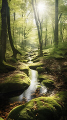 Obraz premium brook stream in the mossy woods