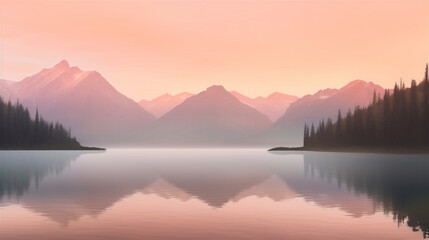 Naklejka na ściany i meble sunrise over the misty lake