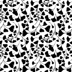 Obraz premium Ginkgo biloba seamless pattern. Black and white floral print with ginkgo biloba leaves and branches.