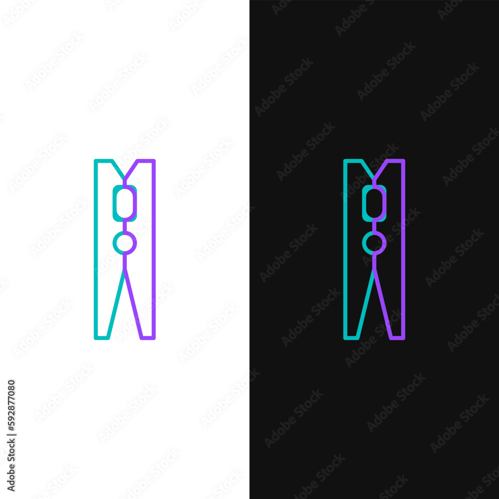 Sticker line old wood clothes pin icon isolated on white and black background. clothes peg. colorful outline