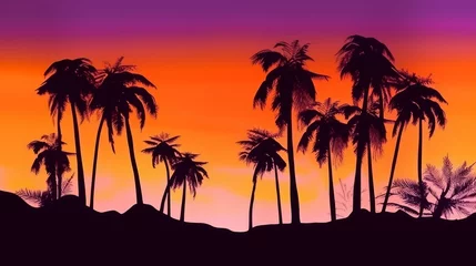 Vlies Fototapete Orange image of West Coast Sunset Coconut Trees landscape generative AI