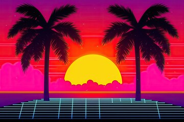 Naklejka premium Synthwave psychedelic poster - generative ai