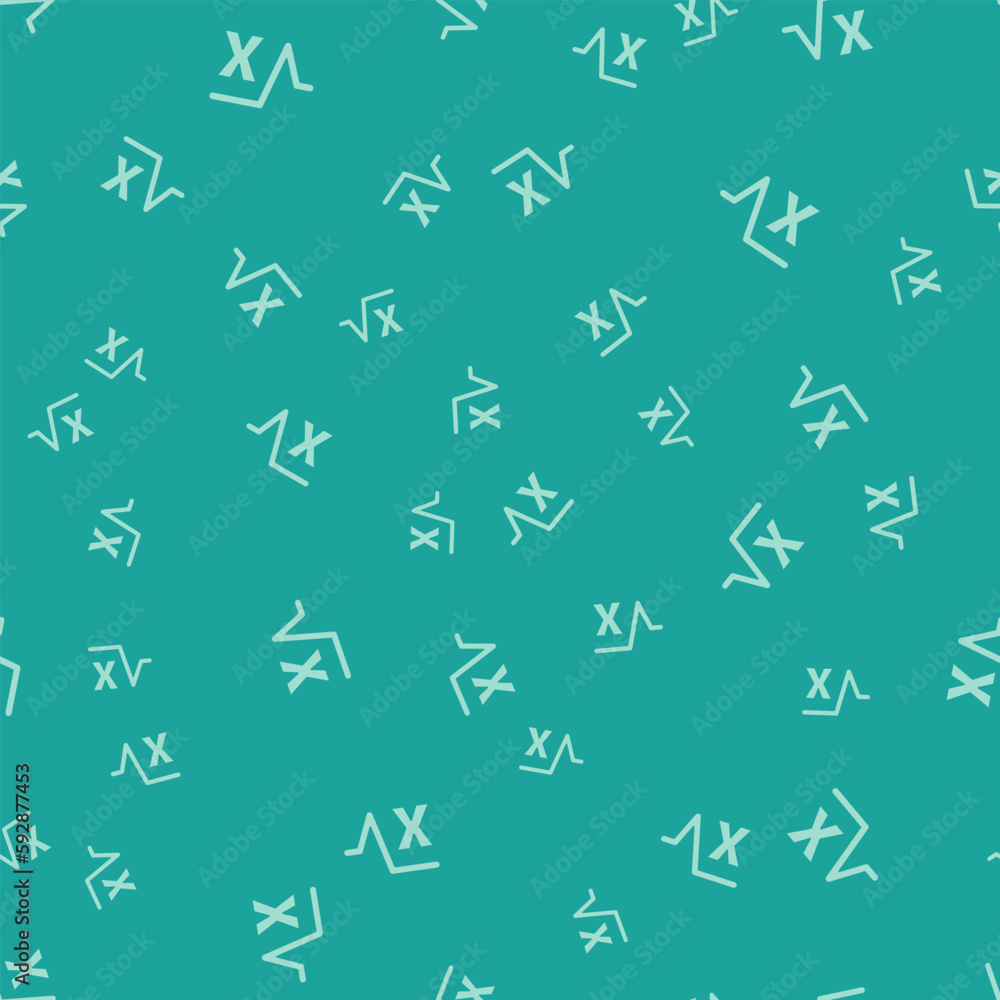 Poster green square root of x glyph icon isolated seamless pattern on green background. mathematical expres