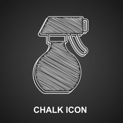 Chalk Water spray bottle icon isolated on black background. Sprinkler for ironing. Vector