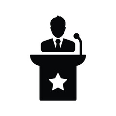 Man, manager, speech icon. Black vector graphics.