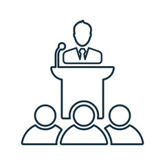 Man, speaker line icon. Outline vector.