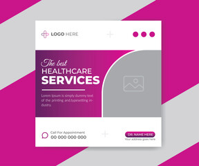 Modern medical healthcare services social media post design template and medical clinic abstract design