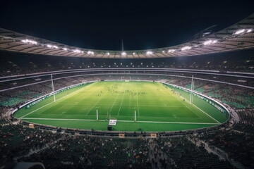 Fototapeta na wymiar huge rugby stadium with green grass background