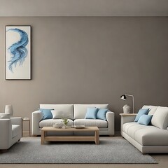 Living room with blue color, generative ai