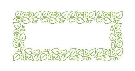 Soy bean plant pattern rectangular frame ornament. Flourish background design element. Editable outline stroke. Vector line.