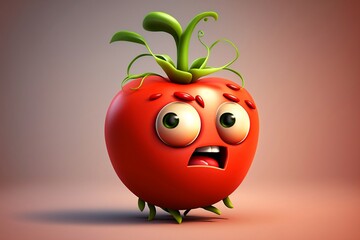 Cute 3D Cartoon Tomato Character, Generative Ai