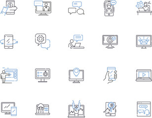 User outline icons collection. User, Profiles, Audience, Customers, Consumers, Visitors, Clients vector and illustration concept set. Individuals, Buyers, Subscribers linear signs