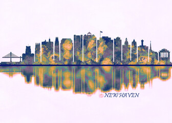 New Haven Skyline - obrazy, fototapety, plakaty