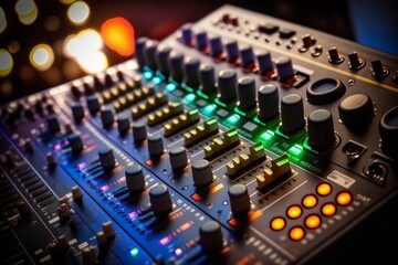 Fototapeta na wymiar Close-up of a Sound Engineer in a Recording Studio Operating Mixing Equipment, Generative Ai