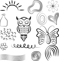 Abstract Hand Drawn Outline Shapes. Clipart Graphics Bundle Set Illustration