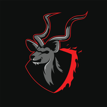 Gaming mascot icon of antelope specie kudu with long twisted horns. Can be used as a team logo for gamers or in other Online competitive sports related projects and posters. Can be printed on t shirts