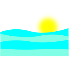 Fototapeta premium Yellow Color Sun And Blue Color Waves Design