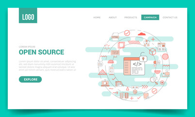 open source concept with circle icon for website template or landing page homepage
