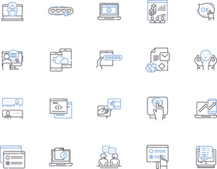 Content outline icons collection. Content, Writing, Information, Text, Assets, Data, Matter vector and illustration concept set. Subjects, Words, Stories linear signs