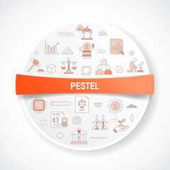 pestel concept with icon concept with round or circle shape for badge