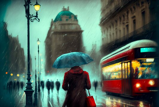people walking in the city. Illustration. Generative AI