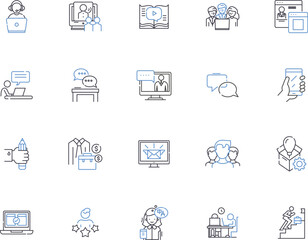 Mentor outline icons collection. mentor, guidance, support, coaching, training, development, leadership vector and illustration concept set. inspiration, motivation, accountability linear signs