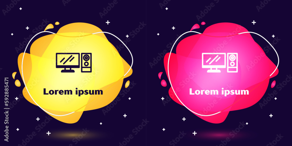 Poster set line computer monitor icon isolated on blue background. pc component sign. abstract banner with 