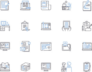 Copywriting outline icons collection. Copywriting, Content, Writing, Creative, Message, Services, Texts vector and illustration concept set. Ads, Advertising, Copy linear signs